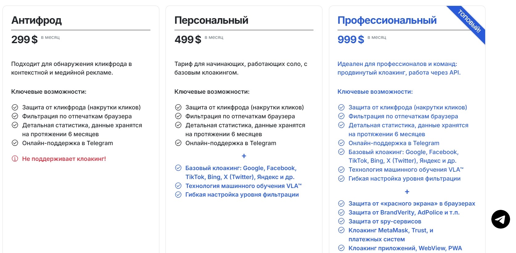 Выбор тарифного плана Adspect после регистрации