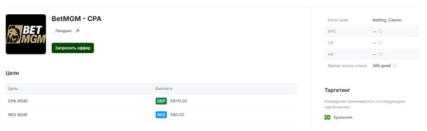 Оффер BetMGM под Бразилию в UFFILIATES
