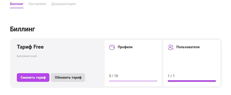 Раздел биллинга в Dolphin Anty: активный тариф, количество профилей и пользователей