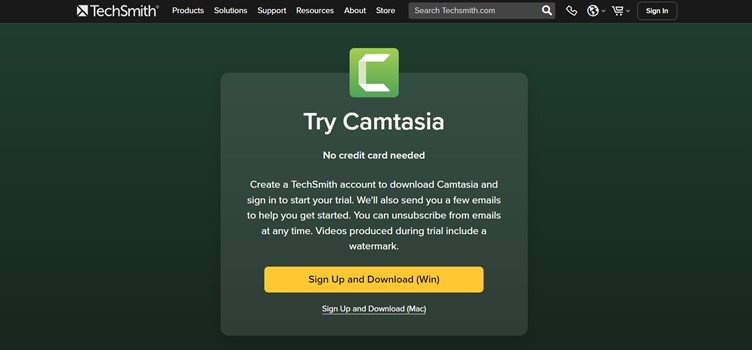 Главная страница Camtasia на сайте TechSmith