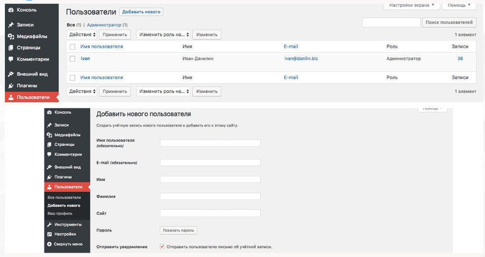 Управление пользователями WordPress